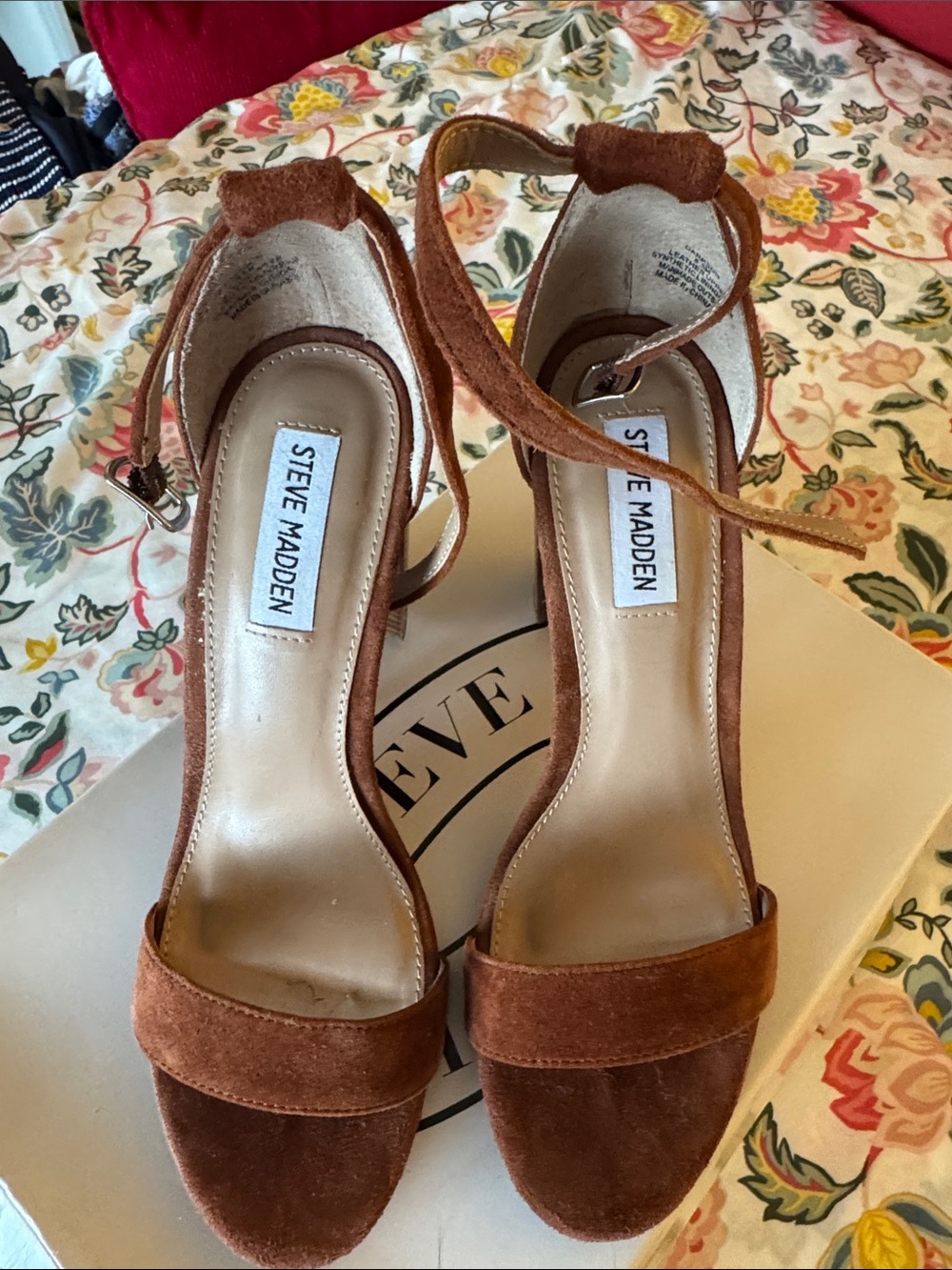 Steve Madden Rust Suede Ankle-Tie Block Heel Sandals